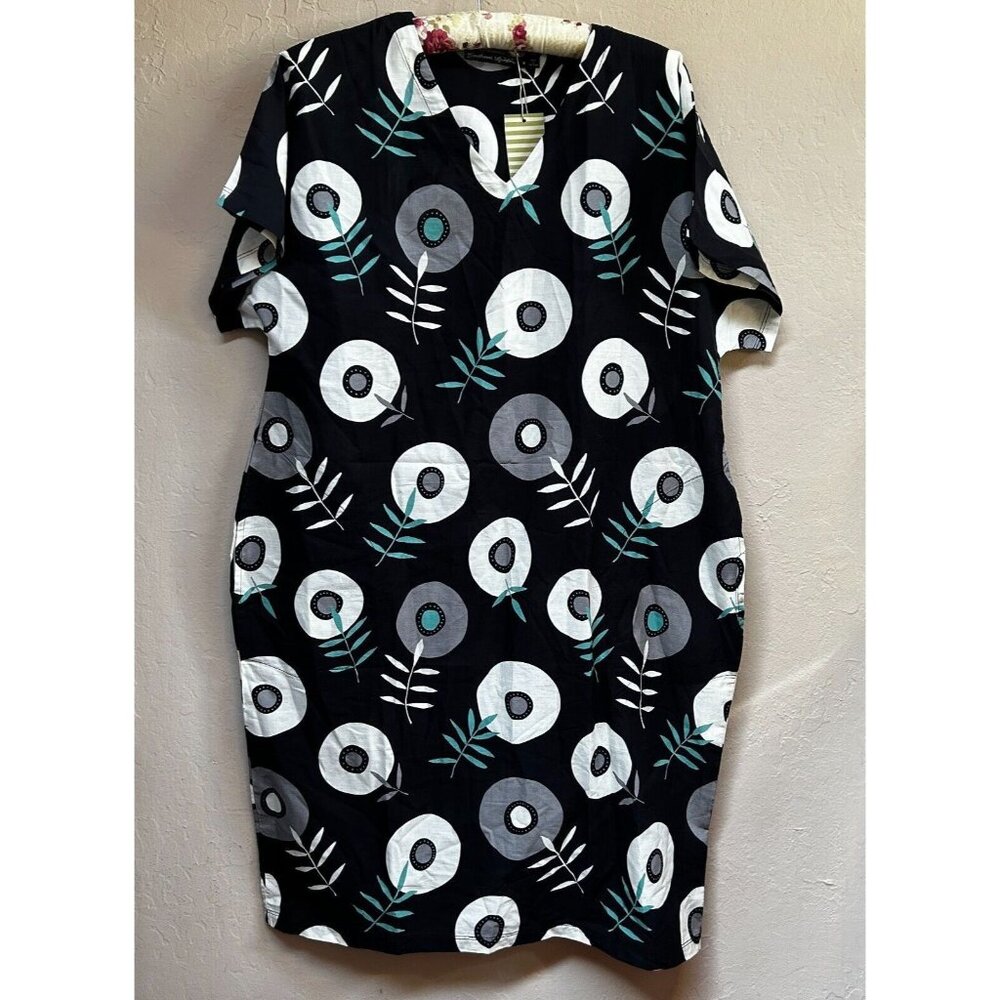 Gudrun Sjöden Women's Kleid Shift Dress Medium V-Neck Short Sleeve Black New